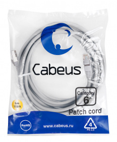 Cabeus PC-FTP-RJ45-Cat.6-5m-LSZH Патч-корд F/UTP, категория 6, 2xRJ45/8p8c, экранированный, серый, LSZH, 5м