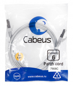 Cabeus PC-FTP-RJ45-Cat.6-1m-LSZH Патч-корд F/UTP, категория 6, 2xRJ45/8p8c, экранированный, серый, LSZH, 1м